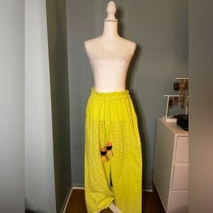 NWT High-Waist Neon Yellow Ollaro Lace Wide-Leg Pants Medium Oversized M